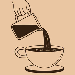 Illustration of a hand pouring coffee into a cup