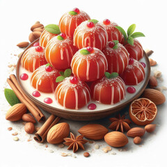 Sweet gulab jamun isolated transparent on white Background