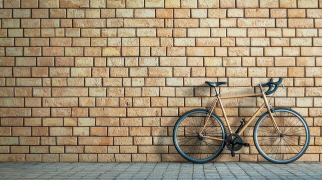 A vintage bicycle leaning against a rustic brick wall surrounded by urban charm and character - Powered by Adobe