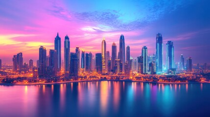 Fototapeta premium Dubai Marina Skyline at Sunrise: A Breathtaking Panorama
