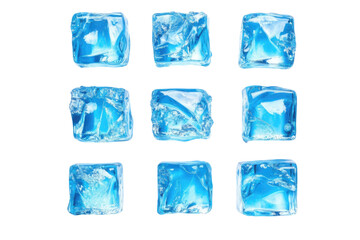Naklejka premium light blue Nine Individual Square Ice Cubes Isolated on white background PNG