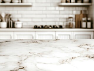 Modern Kitchen with Marble Countertop in Elegant Home Setting Minimalist Background for Mockups Design