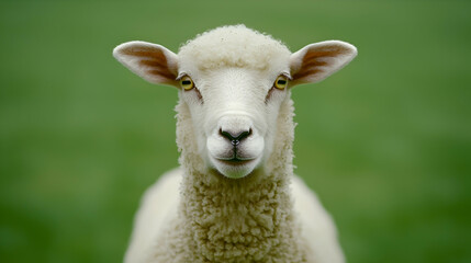 Fototapeta premium Close-Up of a Cute Sheep with Woolly Coat and Curious Expression