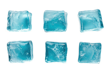 light blue Nine Individual Square Ice Cubes Isolated on white background PNG

