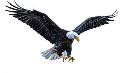 Fototapeta premium Majestic Bald Eagle Wings Spread Isolated on White Background.