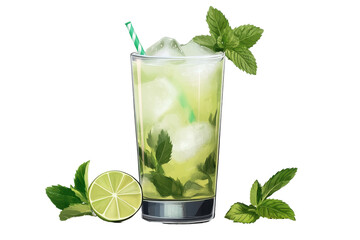 Isolated Mojito Cocktail with Lime Illustration