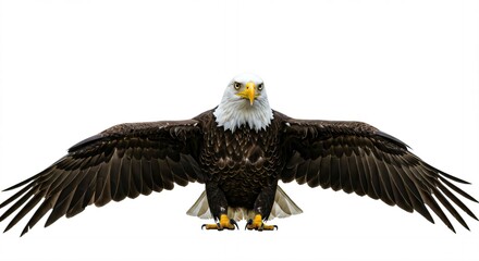 Obraz premium Majestic Bald Eagle with Wings Spread, Isolated on White Background.