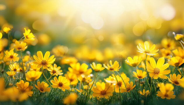 yellow flower meadow background floral spring wallpaper banner nature