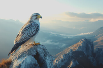 Fototapeta premium A wonderful falcon with a golden Beak sitting on a mountaintop.