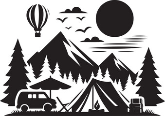 "Camping Adventure Silhouette &ndash; Campfire, RV, and Mountain Scene"

"Outdoor Camping Vector Art &ndash; Tent, Camper, and Forest Landscape"

"Wilderness Camping Silhouette &ndash; Nature, Fire, and Travel Graphic"