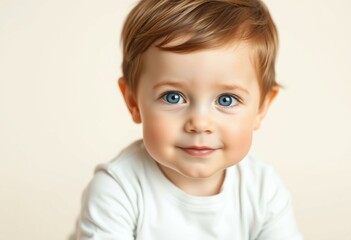 Naklejka premium Portrait of a 3-year-old male toddler with brown hair and blue eyes