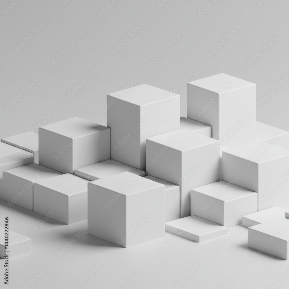 Poster abstract white cube composition minimalist 3d render modern geometric shapes design