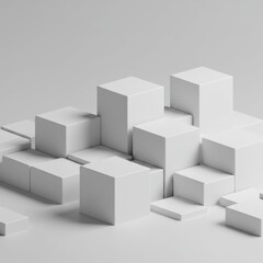 Fototapeta premium Abstract White Cube Composition Minimalist 3D Render Modern Geometric Shapes Design