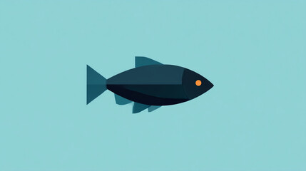 Obraz premium Simple geometric dark blue fish illustration on light blue background minimalist aquatic design graphic on transparent background