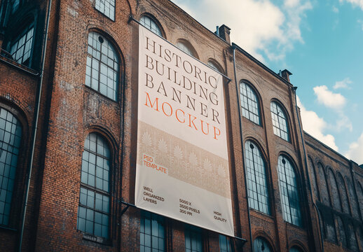 Advertising Banner Mockup on Historic Building