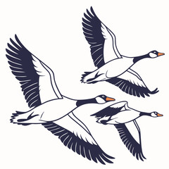 Obraz premium A vector illustration depicting a V-shaped flock of migratory geese in flight, symbolizing nature's rhythm and seasonal journeys.