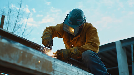 Welder at Work on a Construction Site