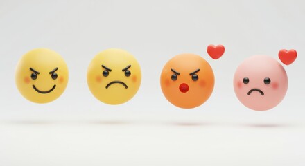 Naklejka premium Emotions in a Row: Angry, Sad, and Love-Hurt Round Faces.