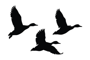 Flock of flying duck silhouette vector, duck bird icon vector art illustration
