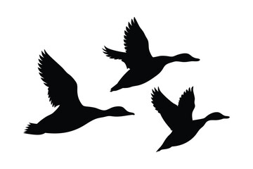Flock of flying duck silhouette vector, duck bird icon vector art illustration