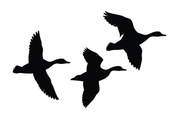 Flock of flying duck silhouette vector, duck bird icon vector art illustration