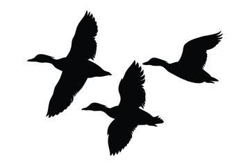 Flock of flying duck silhouette vector, duck bird icon vector art illustration