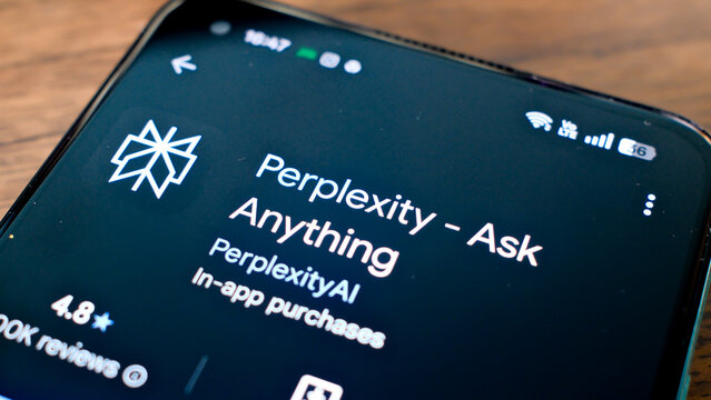 Almaty, Kazakhstan, 28.04.2025: Perplexity AI application on phone screen