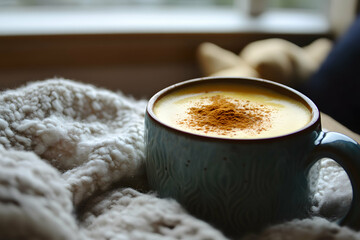 Inviting Turmeric Latte with Cinnamon Garnish in Mug