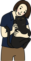 A vector of two Cat and owner, Me and my kitten black cat