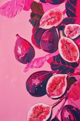 Fototapeta premium Fresh purple figs on textured vibrant violet background with free copy space for text