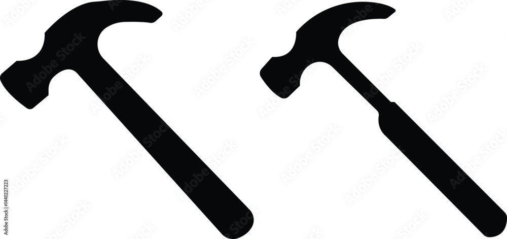 Poster carpenter hammer icons set in black flat styles. hammer tool used for construction or repair. judge 