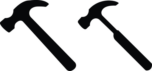 Carpenter hammer icons set in black flat styles. Hammer tool used for construction or repair. Judge gavel sign and symbols for graphic and web designs collection isolated on transparent background.
