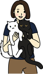 A vector of two Cat and owner, Me and my kitten black and white cat