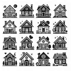Set of house vector icons. Homes clipart symbols. Home pictogram collection silhouette on white Background 