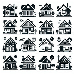 Set of house vector icons. Homes clipart symbols. Home pictogram collection silhouette on white Background 
