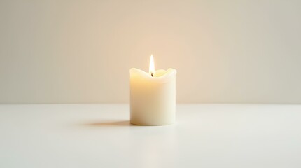 Minimalist Candle with Burning Flame on Clean Background