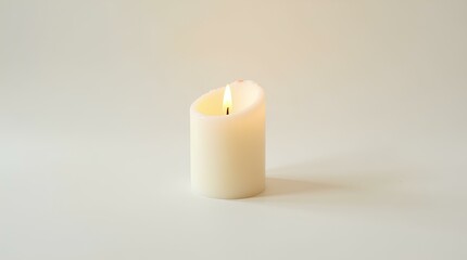 Minimalist Candle with Burning Flame on Clean Background