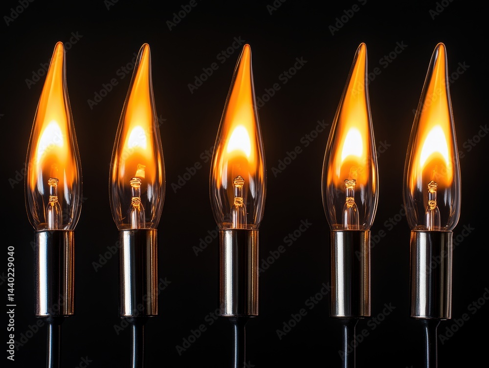 Poster five candle shaped light bulbs creating a warm glow against a dark backdrop cinematic illumination