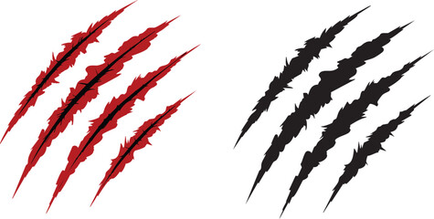 Two sets of claw marks one red and one black on a white background