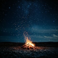 Fototapeta premium Bonfire sparks blending with starry sky long exposure warm vs cool tones mystical mood Image