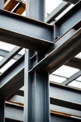 Obraz premium Iron framework engineering detail with abstract geometrical structure for modern industrial development