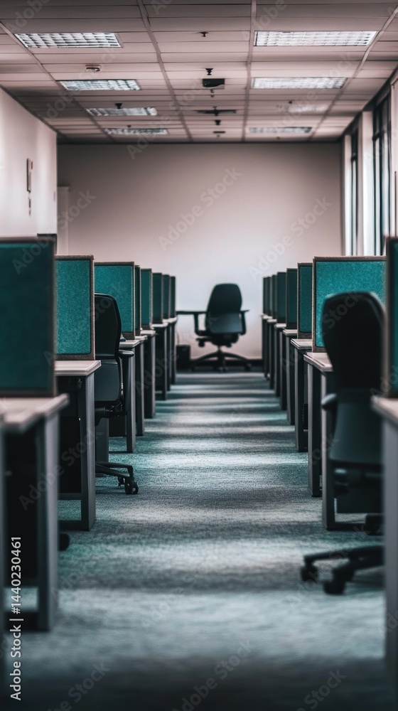 Poster modern office space with rows of cubicles and chairs in a clean business environment empty workplace