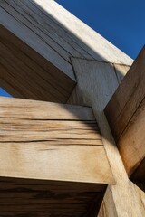 Oak wood condstruction of a house or barn. Architecture. Craft.