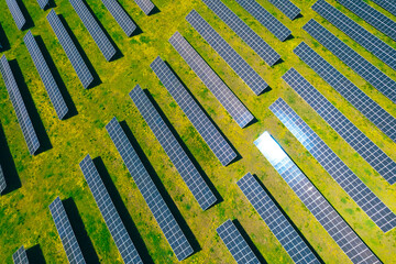 Top view of  solar panels farm.
Solar panels are an ecological and efficient solution for producing electricity from renewable sources.Green economy energy and sustainable.