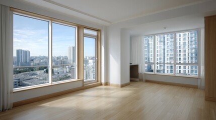 Fototapeta premium Bright Minimalist Living Room with Large Windows