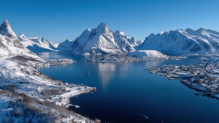 Aerial Winter View of Reine, Norway