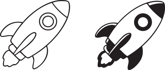 Two Simple Black and White Rocket Illustrations