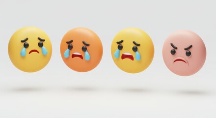 Naklejka premium Spherical Emotions: Crying, Sad, and Angry Faces in a Row.