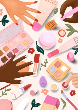 Beauty & makeup products illustration