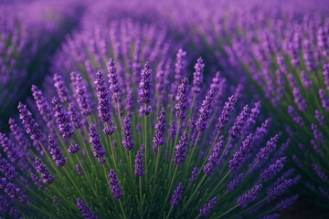 Field of lavender in bloom captured as natural scenic background ideal for relaxing desktop wallpapers, travel ads, calming mobile screens, and premium marketing visuals